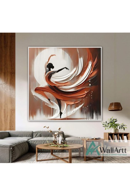 Abstract Female Dancer Square 3D Heavy Textured Partial Oil Painting - Wall Art