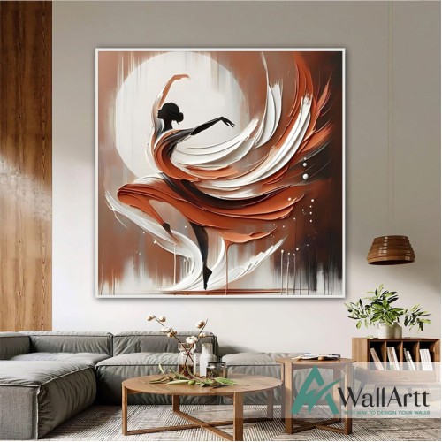 Abstract Female Dancer Square 3D Heavy Textured Partial Oil Painting - Wall Art