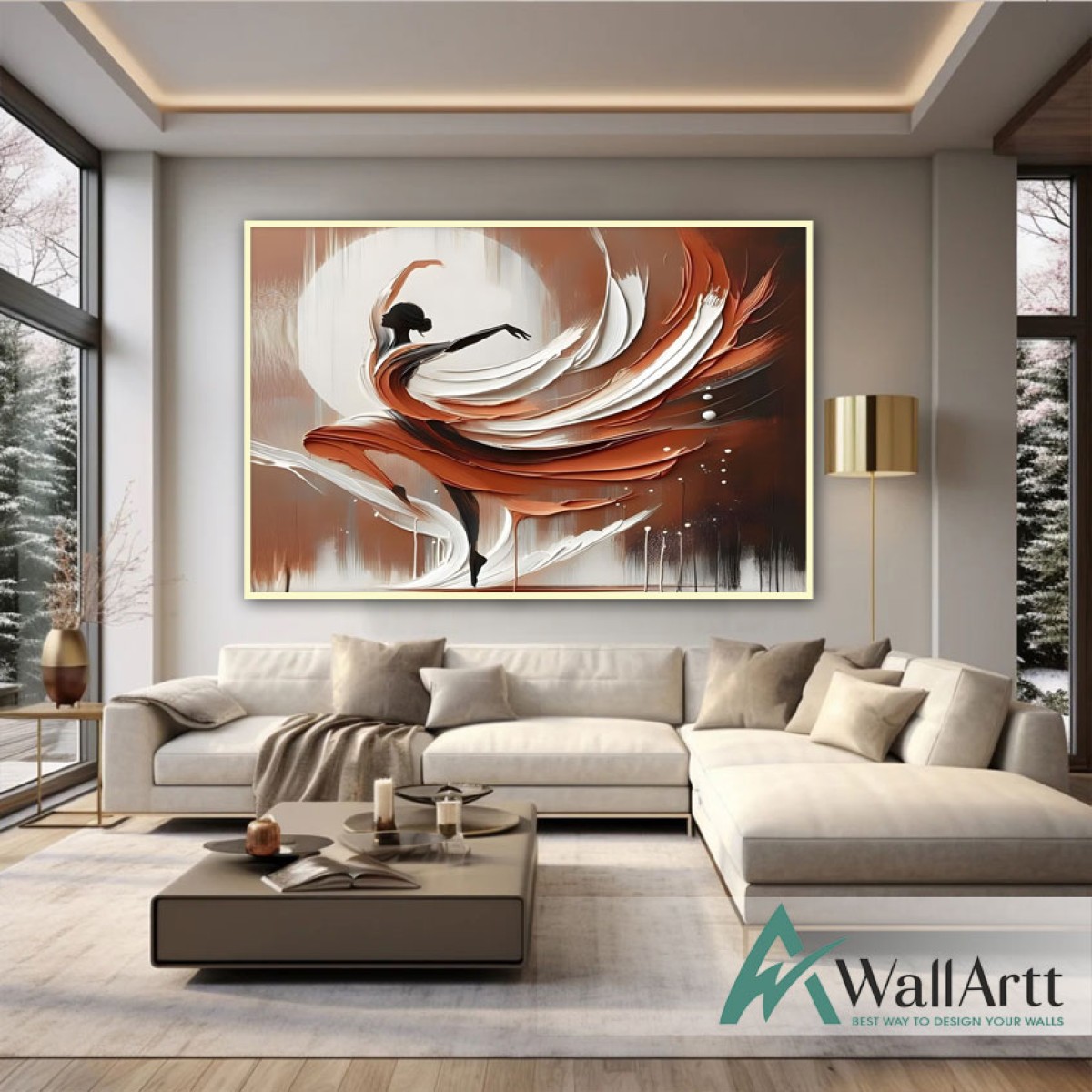 Abstract Female Dancer 3D Heavy Textured Partial oil Painting - Wall Art