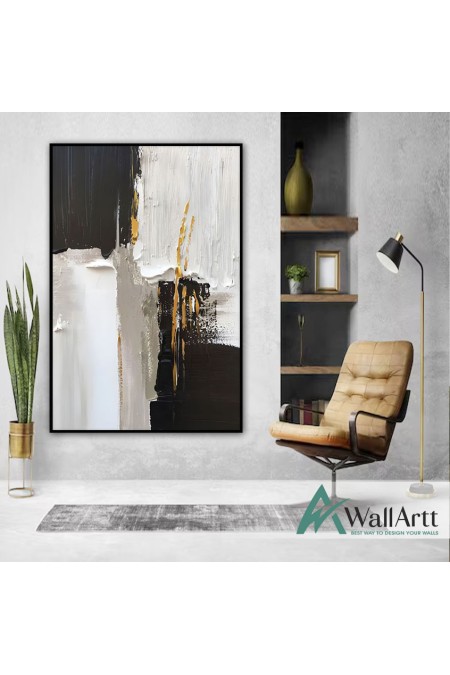 Black White Abstract II 3d Heavy Textured Partial Oil Painting -Wall Art