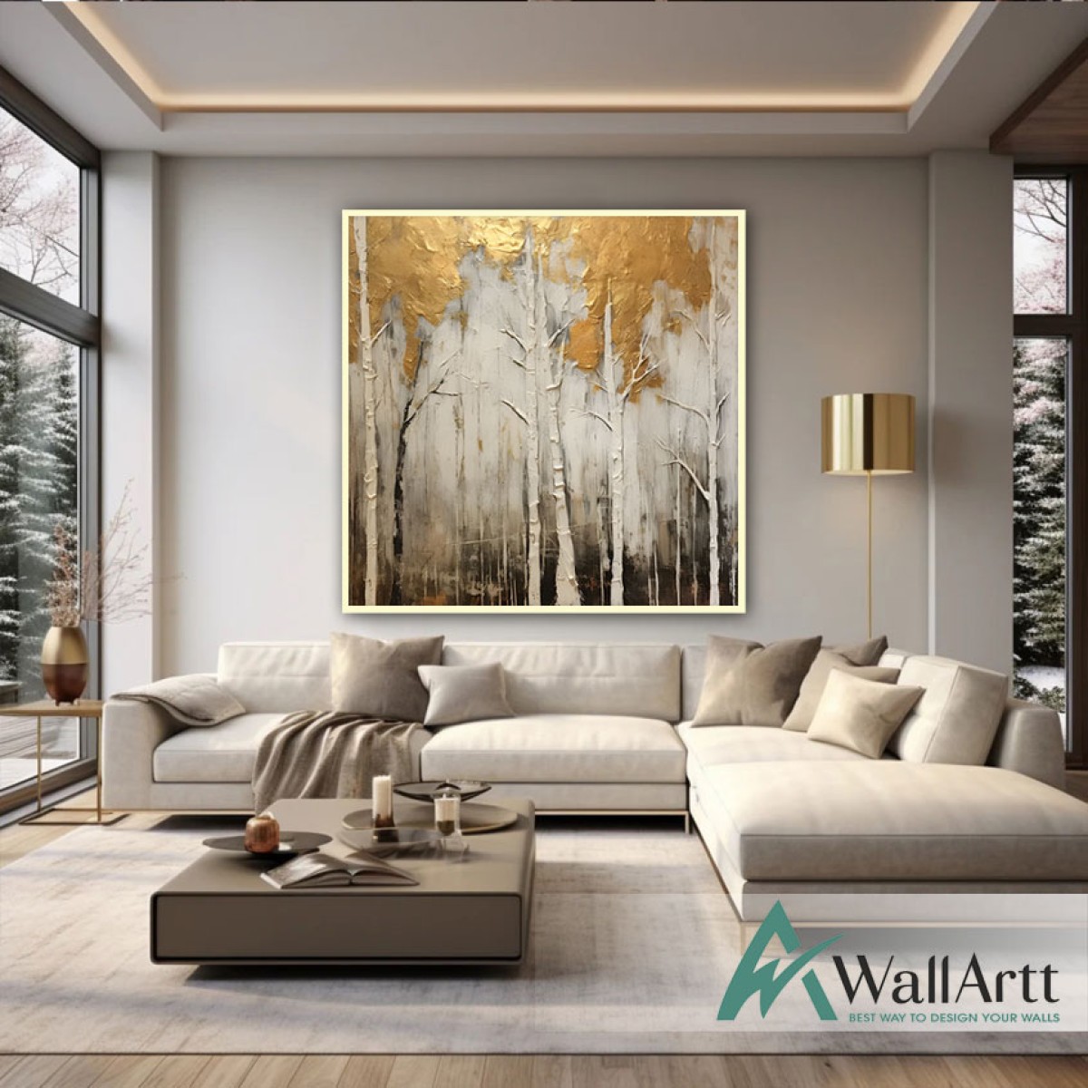 Gold Forest 3d Heavy Textured Partial Oil Painting - Wall Art