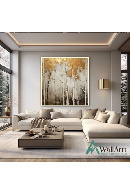 Gold Forest 3d Heavy Textured Partial Oil Painting - Wall Art