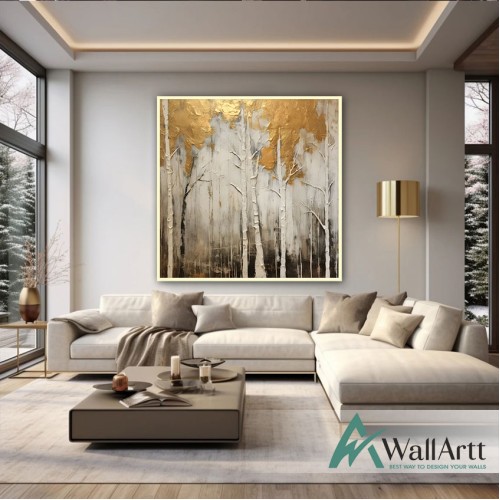 Gold Forest 3d Heavy Textured Partial Oil Painting - Wall Art