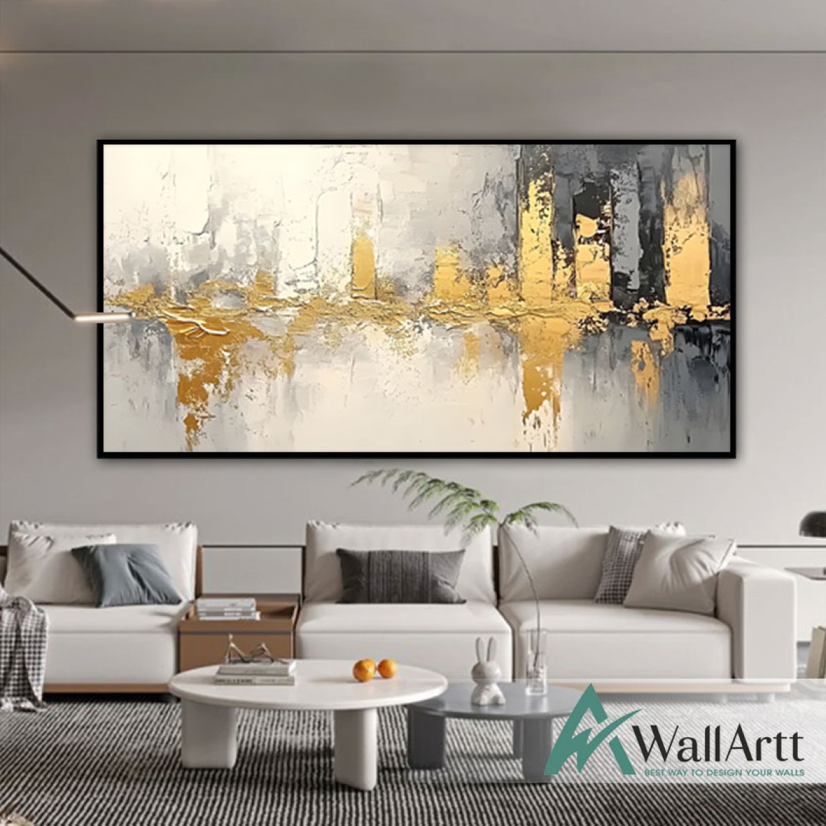 Abstract Gold Foil City 3D Heavy Textured Partial Oil Painting - Wall Art