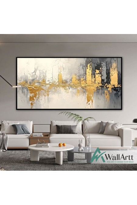 Abstract Gold Foil City 3D Heavy Textured Partial Oil Painting - Wall Art