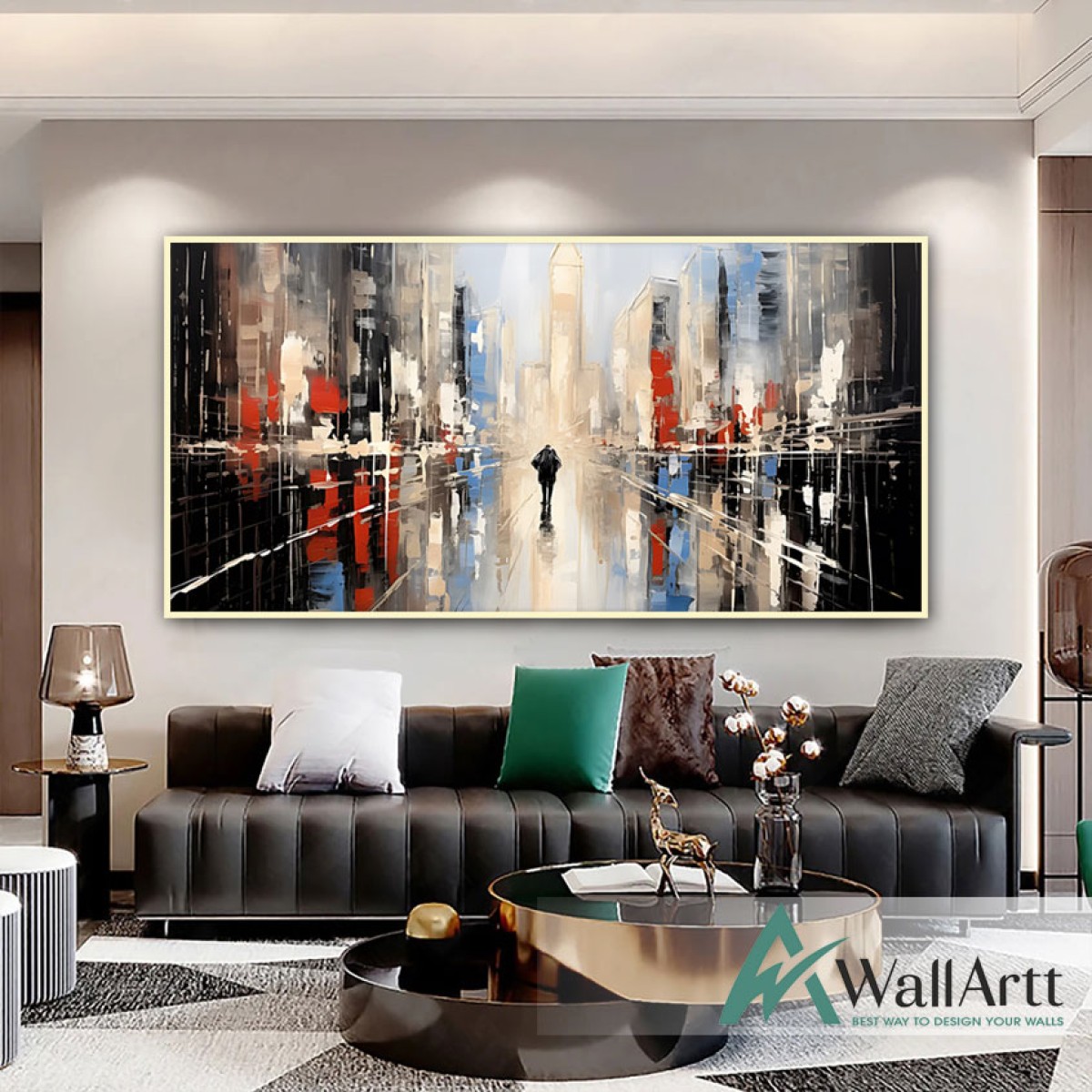 Abstract Blue Street 3D Heavy Textured Partial Oil Painting - Wall Art