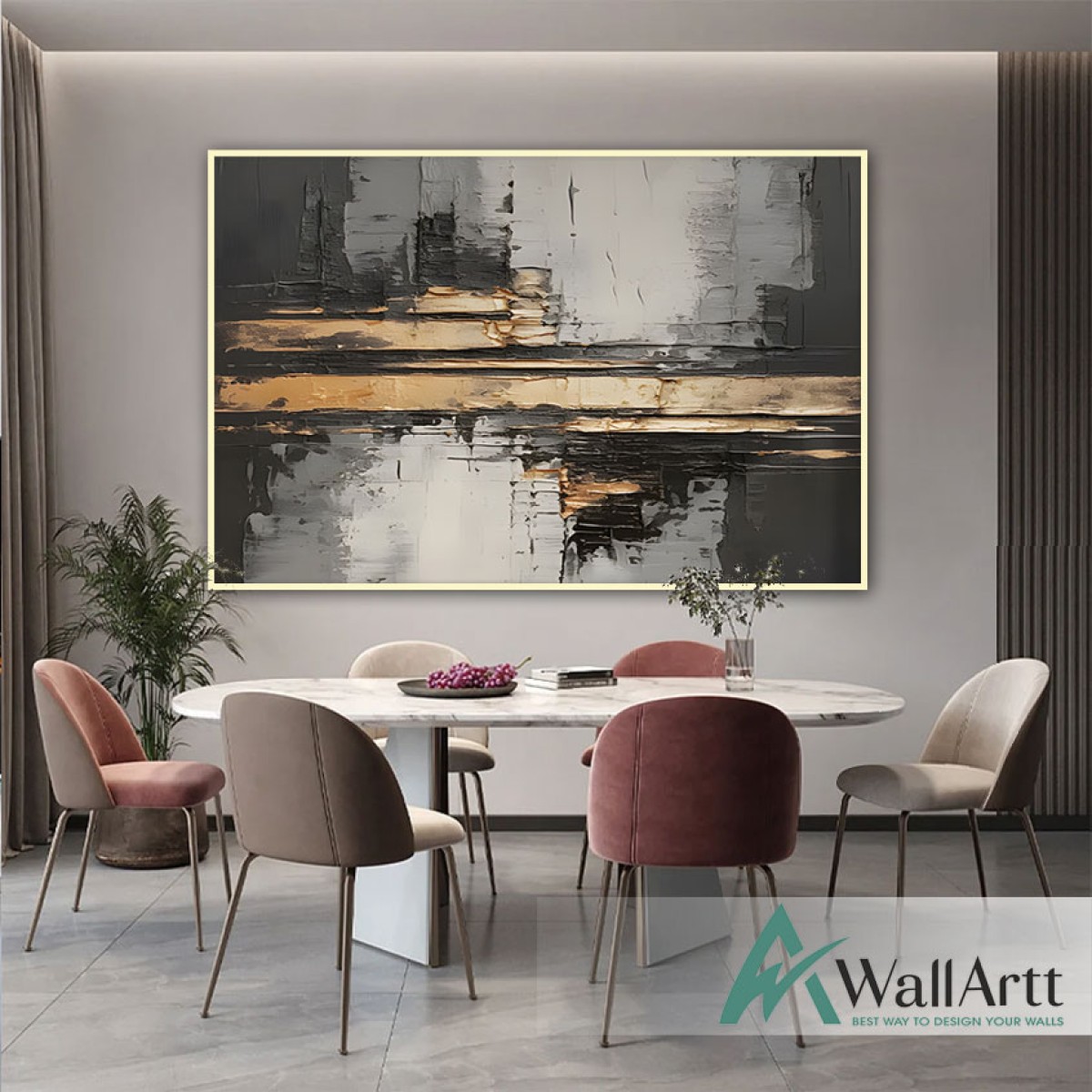 Abstract Gold Skyline 3d Heavy Textured Partial Oil Painting - Wall Art