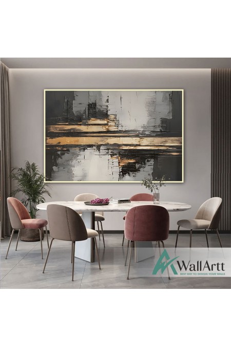 Abstract Gold Skyline 3d Heavy Textured Partial Oil Painting - Wall Art