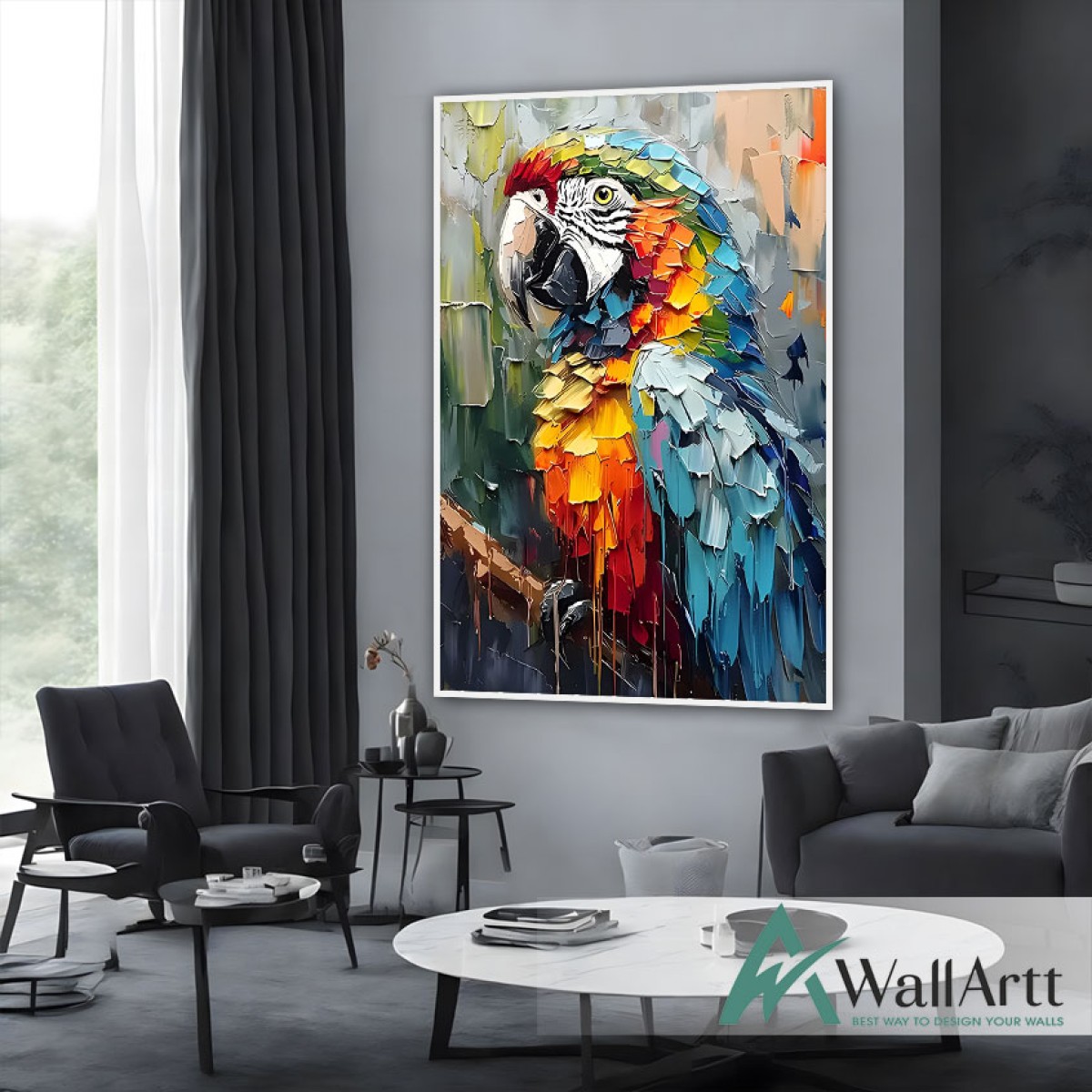 Colorful Parrot 3D Heavy Textured Partial Oil Painting - Wall Art