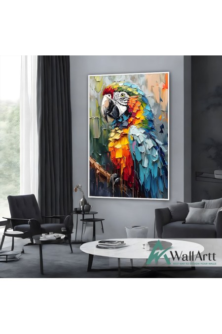 Colorful Parrot 3D Heavy Textured Partial Oil Painting - Wall Art