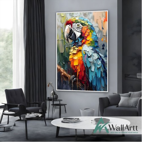 Colorful Parrot 3D Heavy Textured Partial Oil Painting - Wall Art