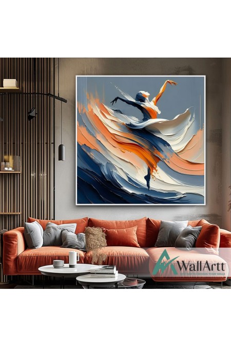 Abstract Female Dancer II Square 3D Heavy Textured Partial Oil Painting - Wall Art