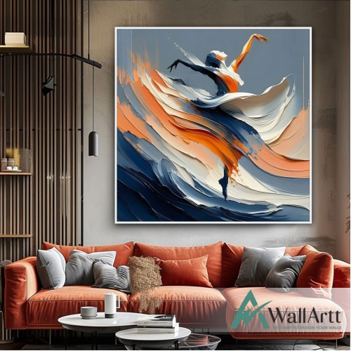 Abstract Female Dancer II Square 3D Heavy Textured Partial Oil Painting - Wall Art