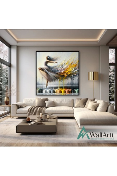 Abstract Ballerina II 3D Heavy Textured Partial Oil Painting - Wall Art