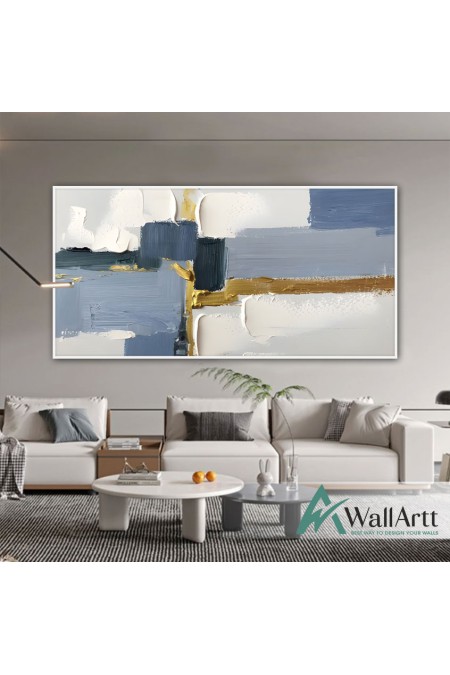 Gold blue Abstract 3d Heavy Textured Partial Oil Painting - Wall Art