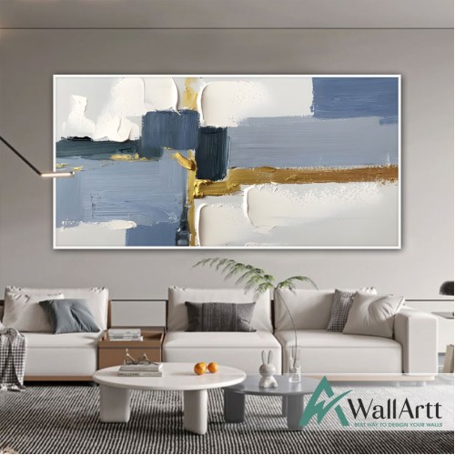 Gold blue Abstract 3d Heavy Textured Partial Oil Painting - Wall Art