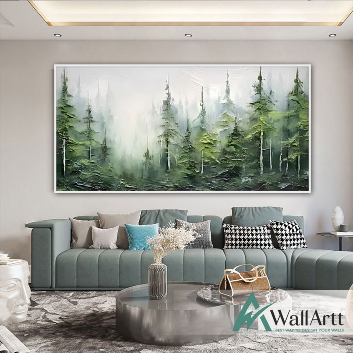 Misty Forest 3d Heavy Textured Partial Oil Painting - Wall Art