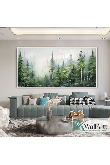 Misty Forest 3d Heavy Textured Partial Oil Painting - Wall Art