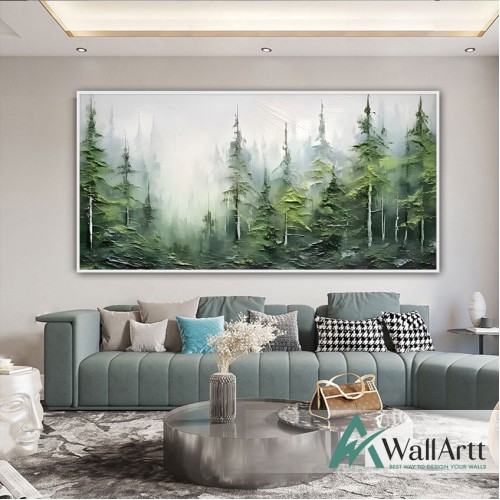 Misty Forest 3d Heavy Textured Partial Oil Painting - Wall Art