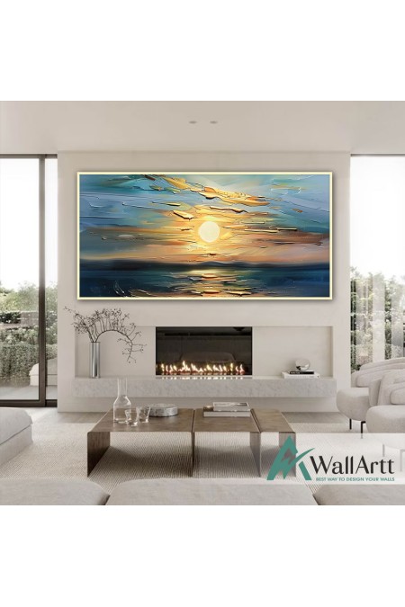 Abstract Sunset 3D Heavy Textured Partial Oil Painting - Wall Art