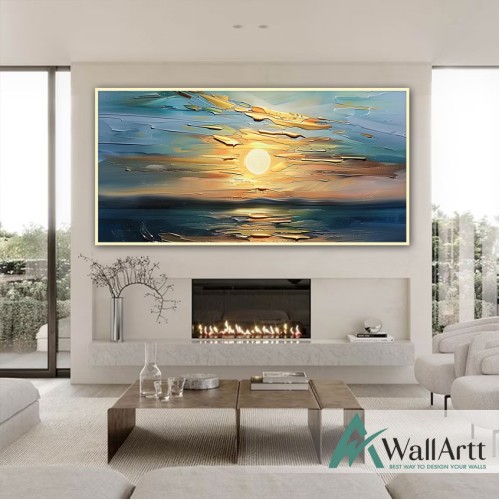 Abstract Sunset 3D Heavy Textured Partial Oil Painting - Wall Art