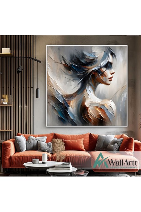 Blue Abstract Woman 3D Heavy Textured Partial Oil Painting - Wall Art