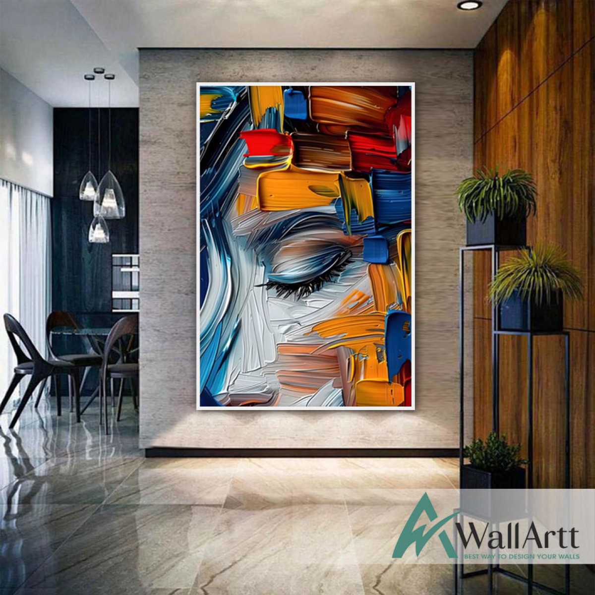 Closed Eye 3D Heavy Textured Partial oil Painting - Wall Art