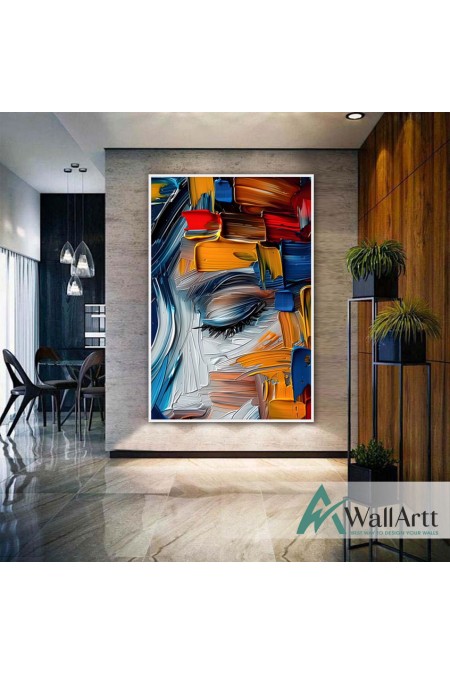 Closed Eye 3D Heavy Textured Partial oil Painting - Wall Art