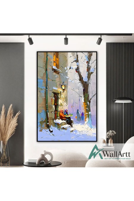 Winter Feast 3d Heavy Textured Partial Oil Painting - Wall Art