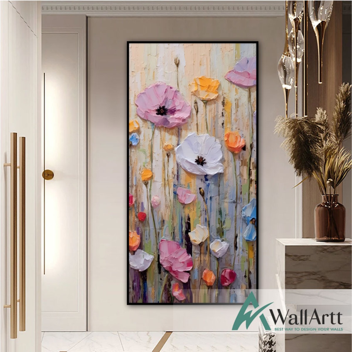 Spring Flowers 3d Heavy Textured Partial Oil Painting - Wall Art