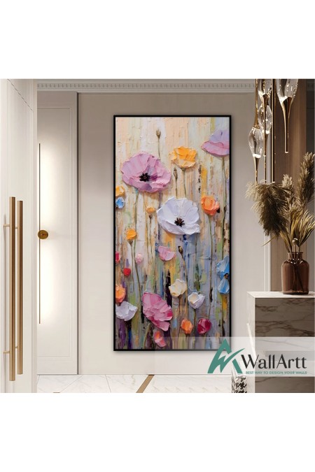 Spring Flowers 3d Heavy Textured Partial Oil Painting - Wall Art