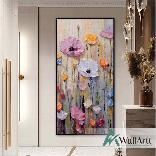 Spring Flowers 3d Heavy Textured Partial Oil Painting - Wall Art