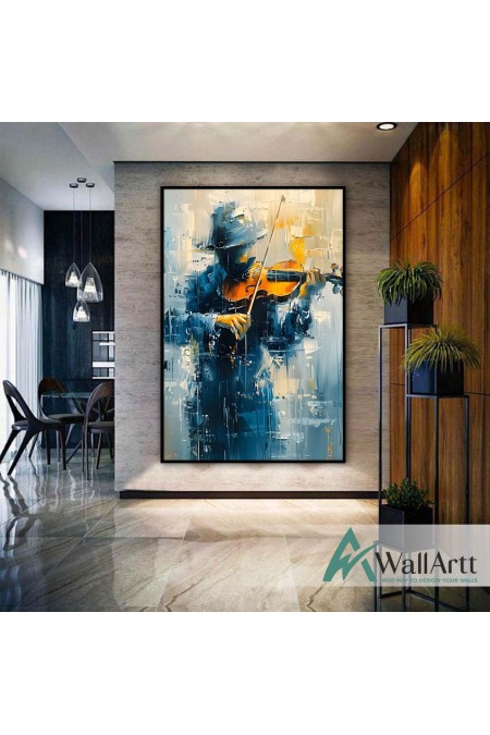 The Violinist 3D Heavy Textured Partial oil Painting - Wall Art