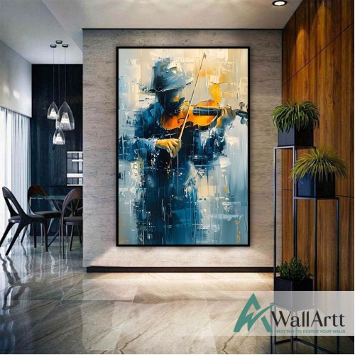 The Violinist 3D Heavy Textured Partial oil Painting - Wall Art