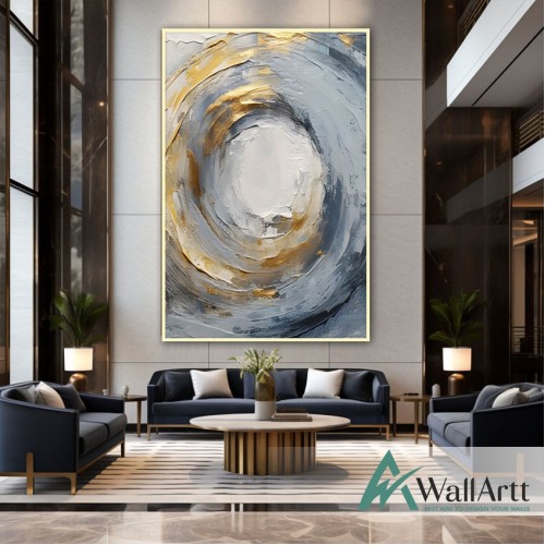 Gold Blue Tornado 3d Heavy Textured Partial Oil Painting - Wall Art