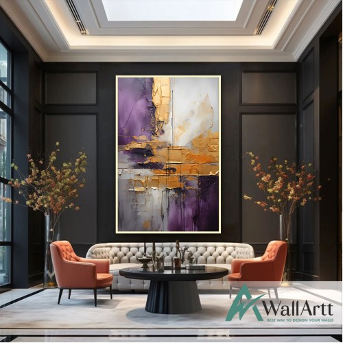 Purple Gold Abstract 3d Heavy Textured Partial Oil Painting - Wall Art