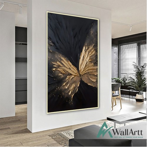 Gold Butterfly 3D Heavy Textured Partial Oil Painting - Wall Art