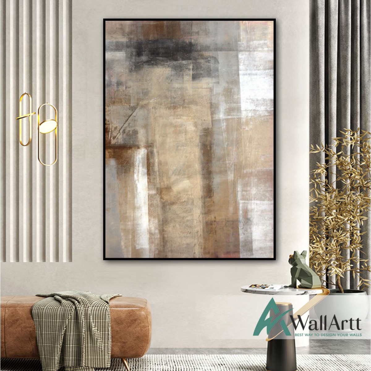 Beige Abstract Textured Partial Oil Painting