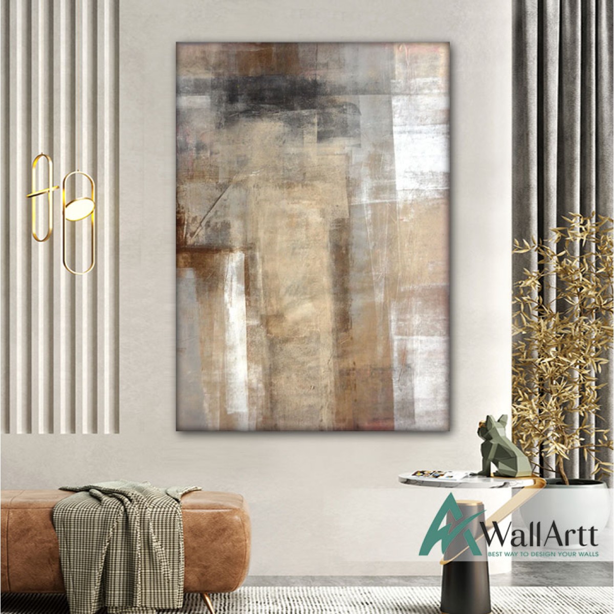 Beige Abstract Textured Partial Oil Painting