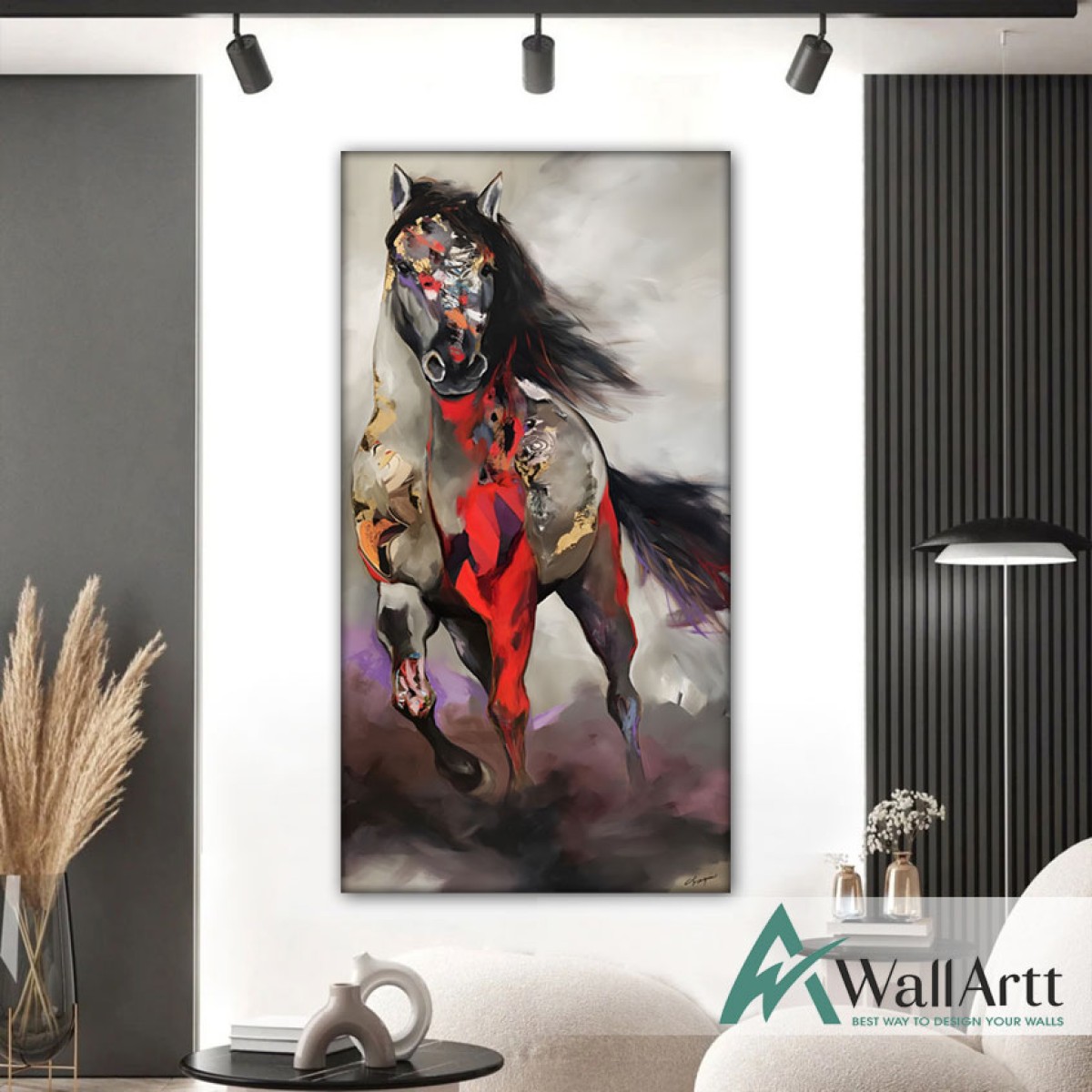 Red Horse Abstract Textured Partial Oil Painting - Wall Art