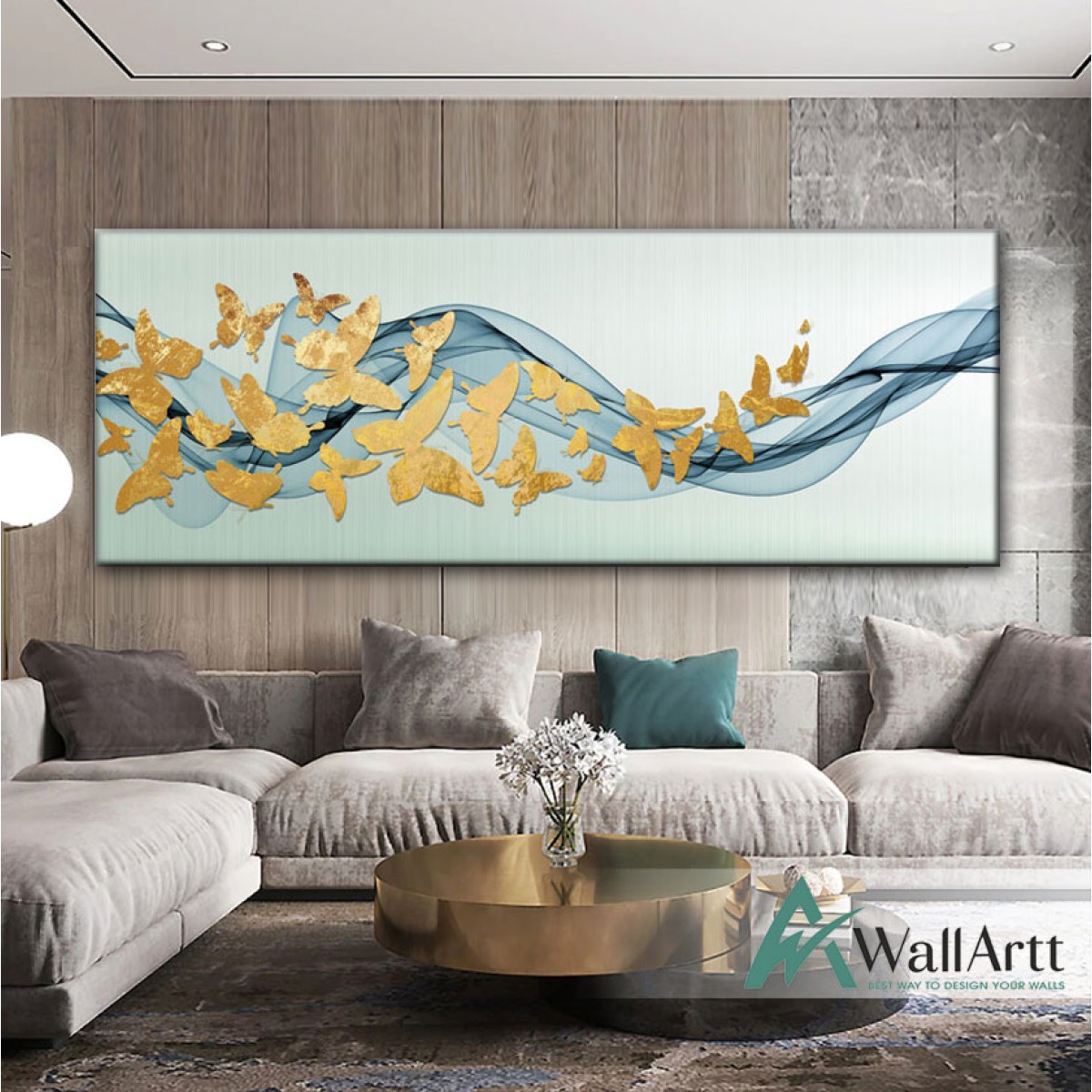 Abstract Gold Butterflies Textured Partial Oil Painting