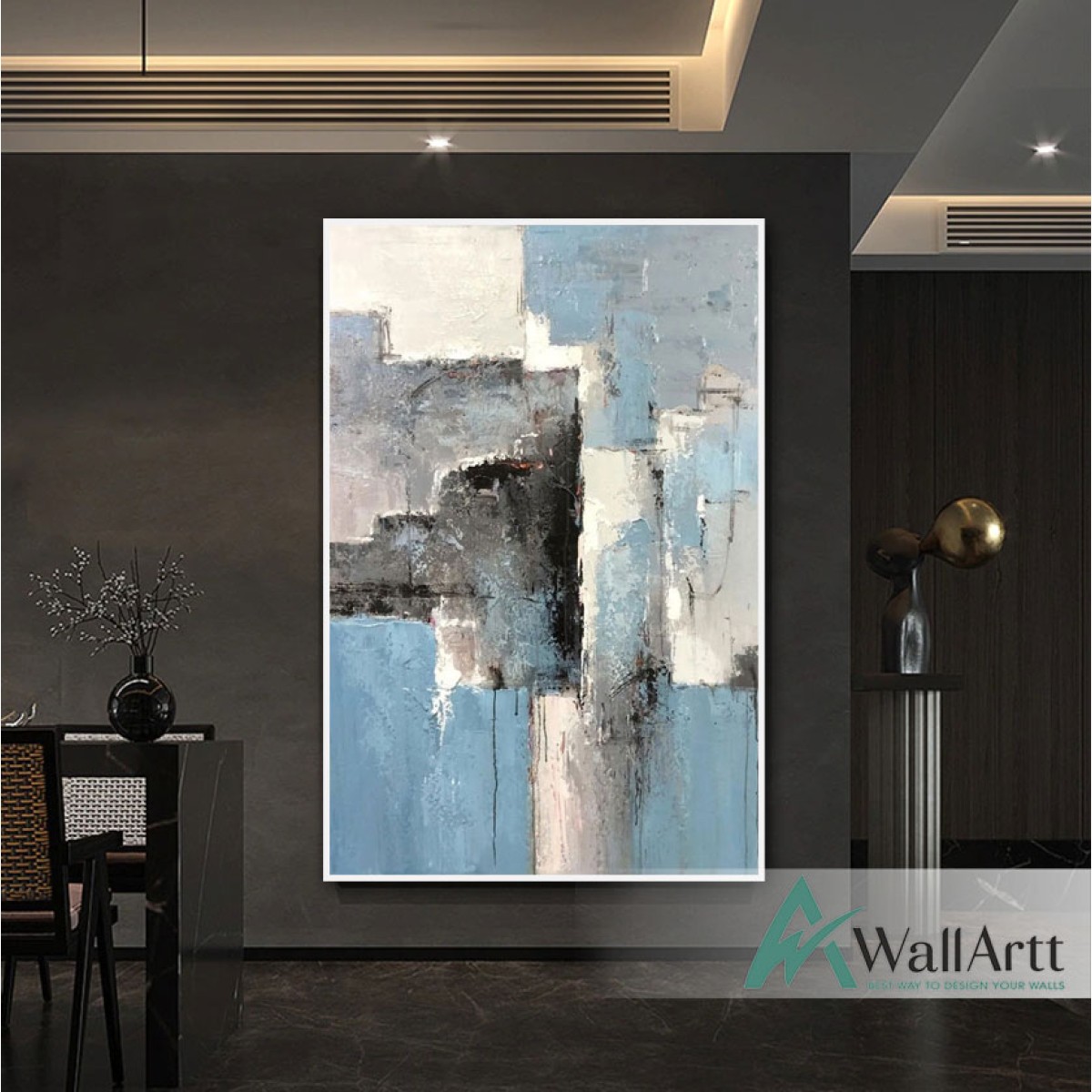 Abstract Shades of Blue Textured Partial Oil Painting