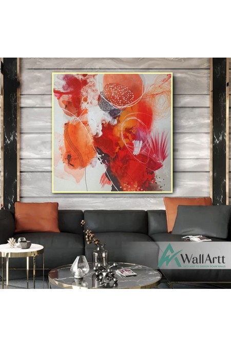 Abstract Orange Red Textured Partial Oil Painting