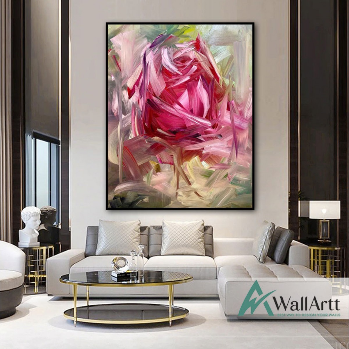 Abstract Pink Rose Textured Partial Oil Painting