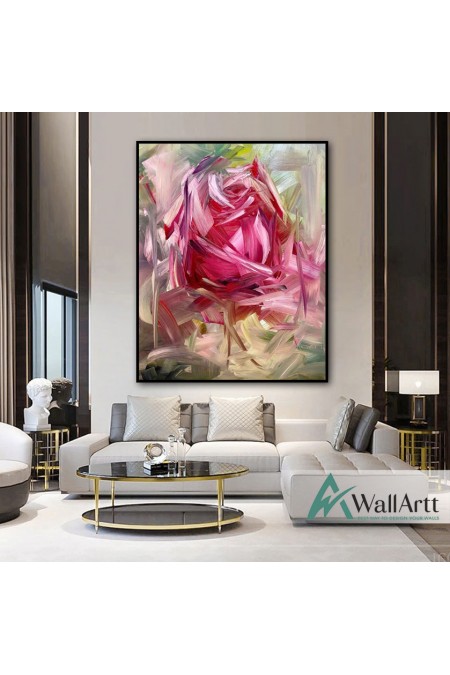 Abstract Pink Rose Textured Partial Oil Painting