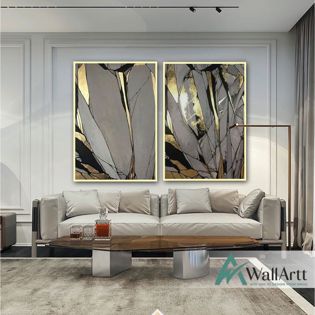 Gold Abstract 2 Piece Textured Partial Oil Painting