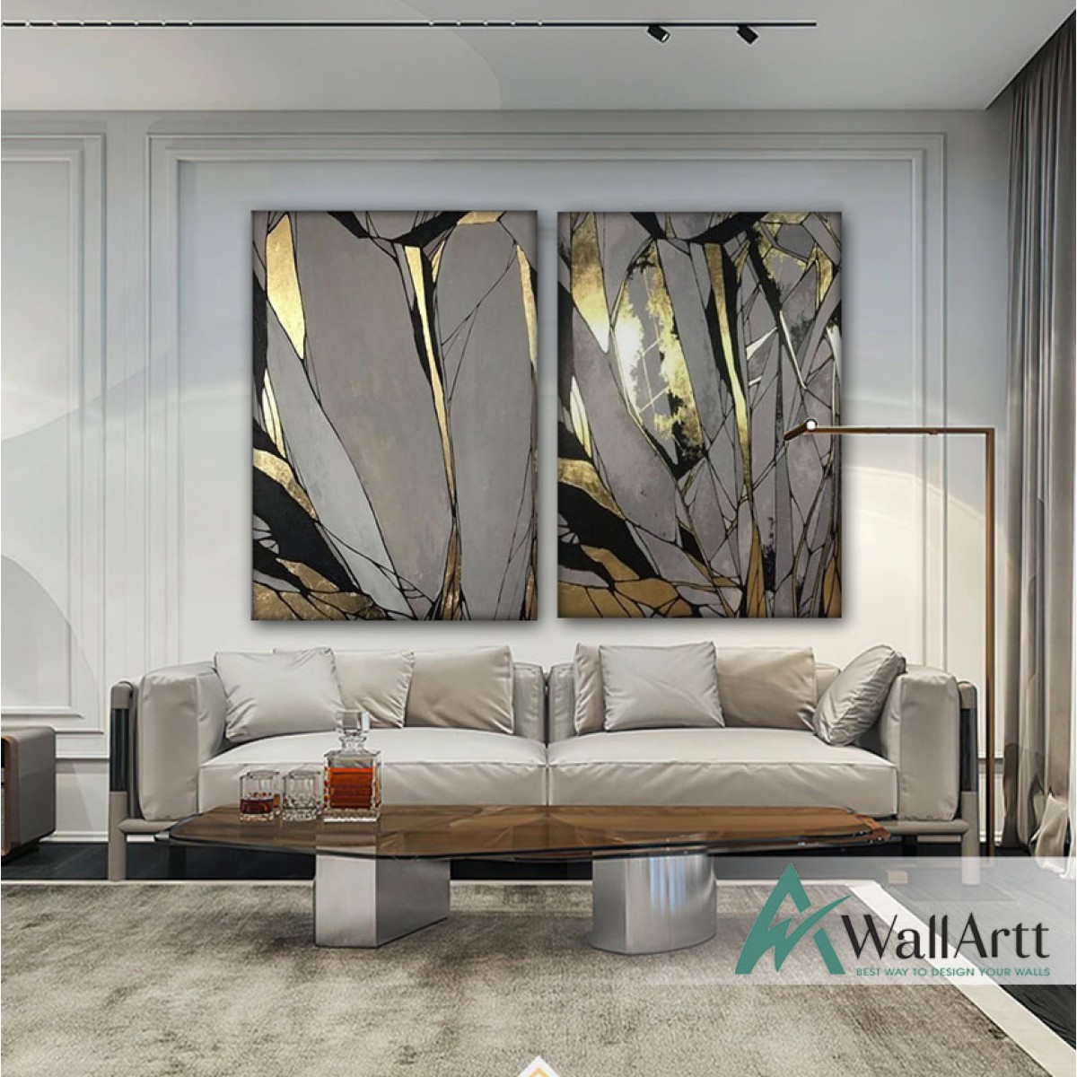 Gold Abstract 2 Piece Textured Partial Oil Painting