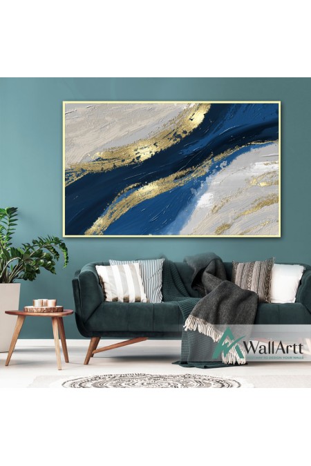 Gold Blue Abstract Textured Partial Oil Painting