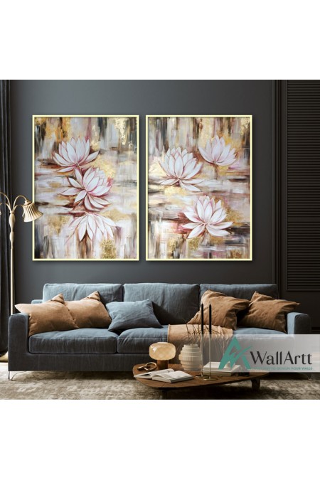 Abstract Gold Flowers 2 Piece Textured Partial Oil Painting