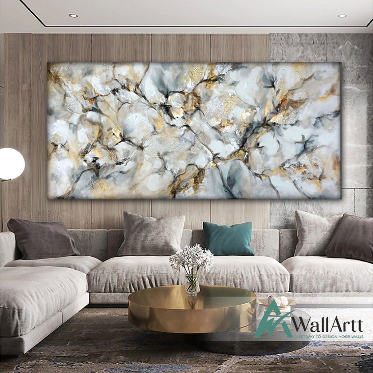 Abstract Gold Marble Textured Partial Oil Painting